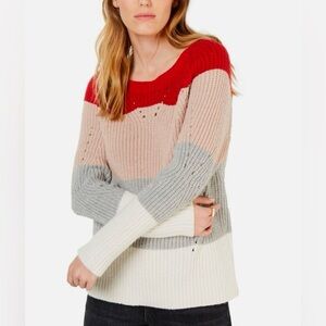 Lucky Brand cream, gray and red striped sweater in great condition!​​​